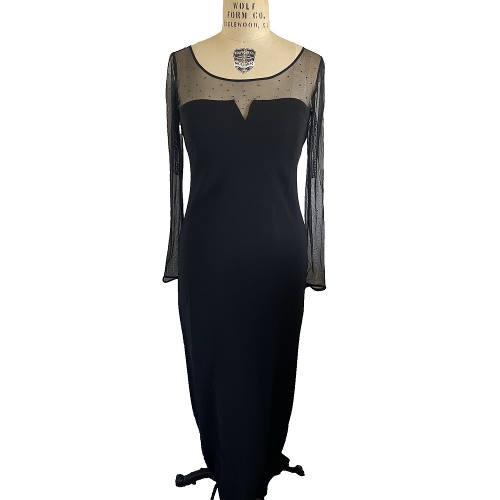 Vintage Chetta B Womens Maxi Dress Size 8 Black Stretch Fairy Vamp Whimsigoth